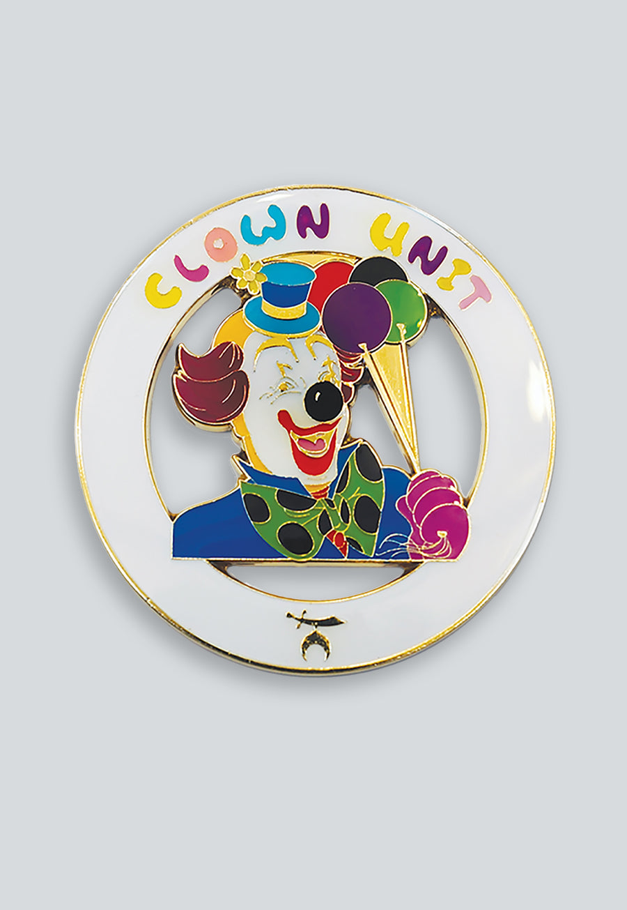 Shriner Clown Unit Balloons Round Masonic Auto Emblem - [White &amp; Gold]