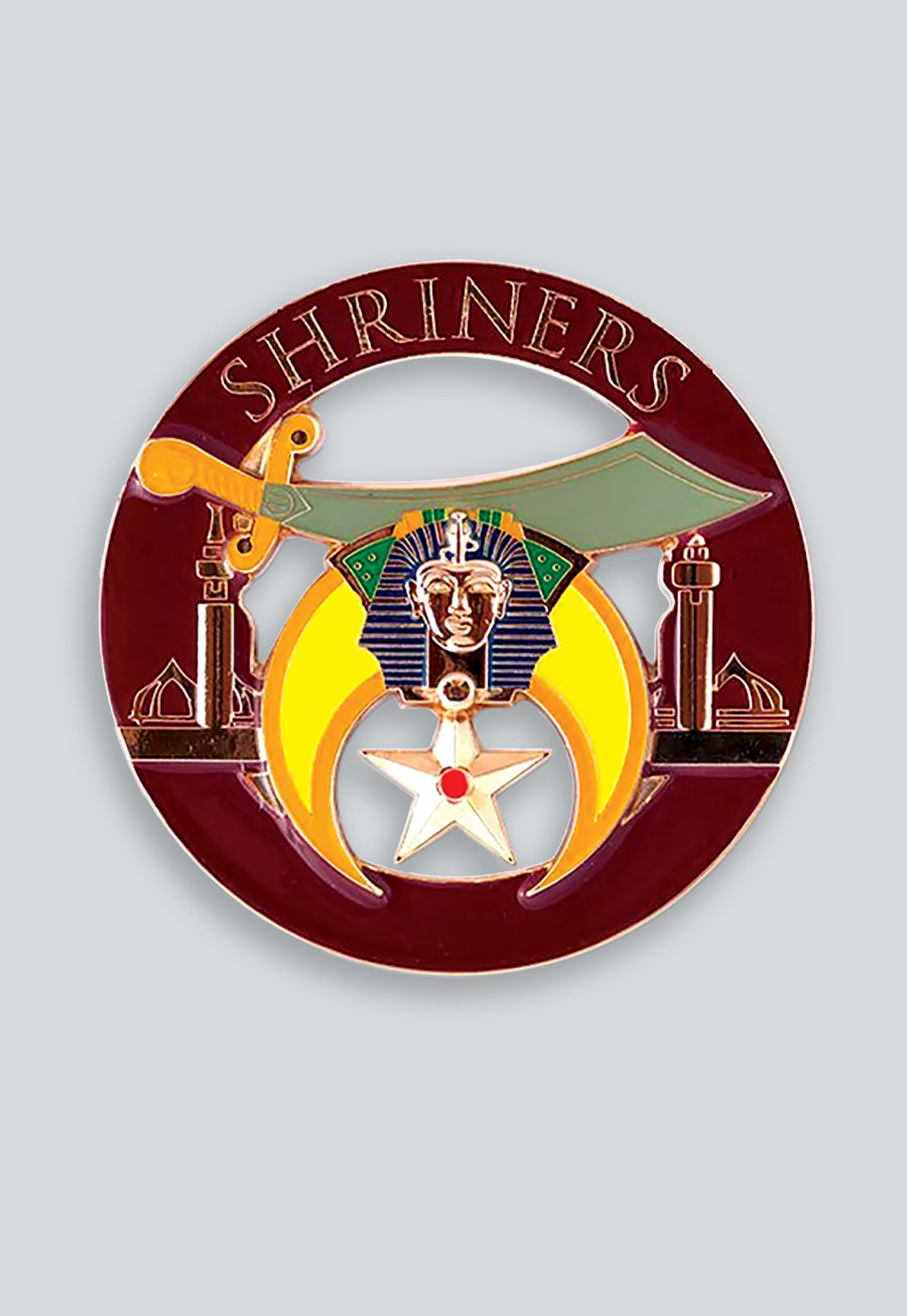 Shriner Round Masonic Auto Emblem - [Burgundy &amp; Gold]