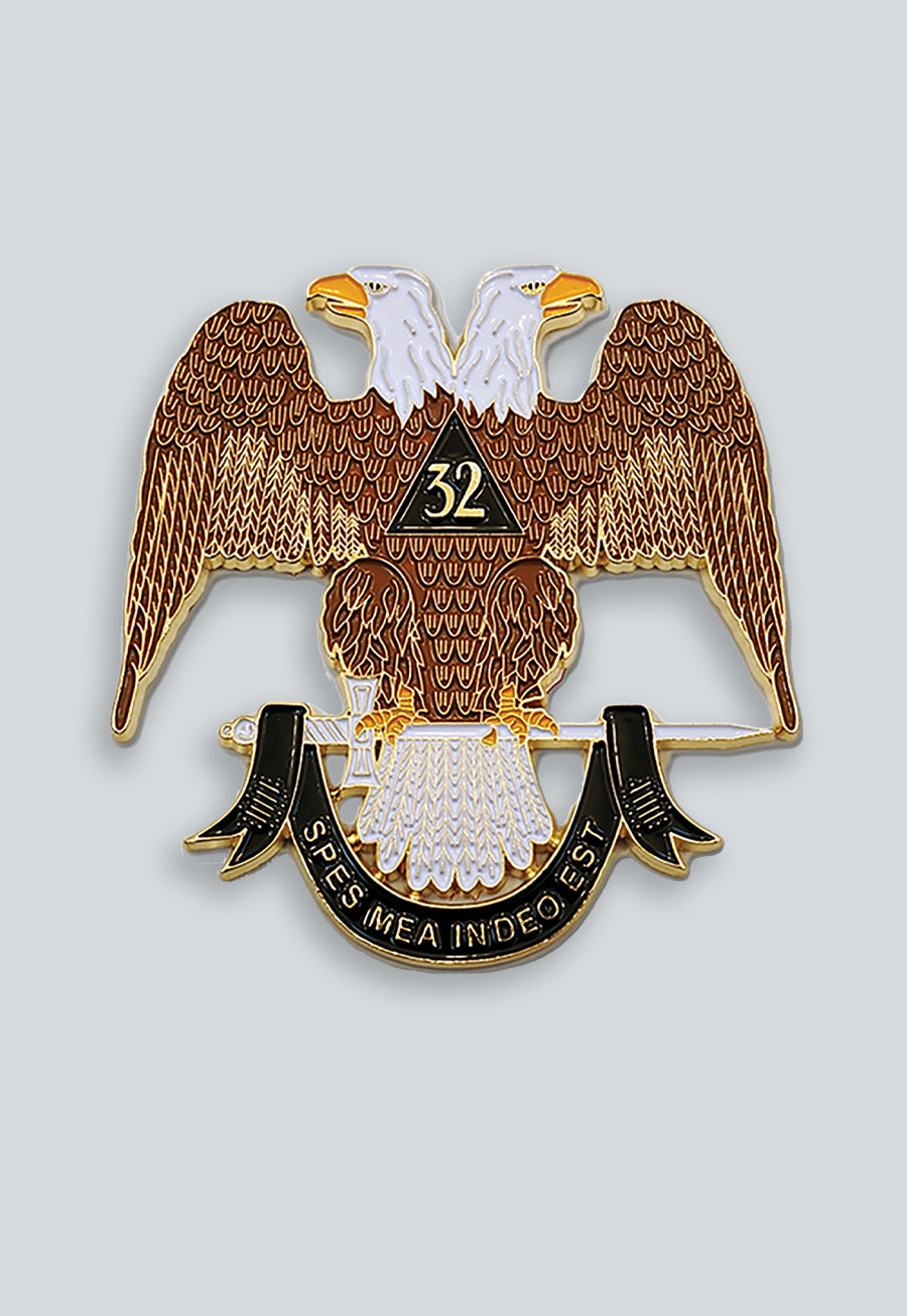 32nd Degree Scottish Rite Masonic Auto Emblem - [Brown & White][3'' Tall]