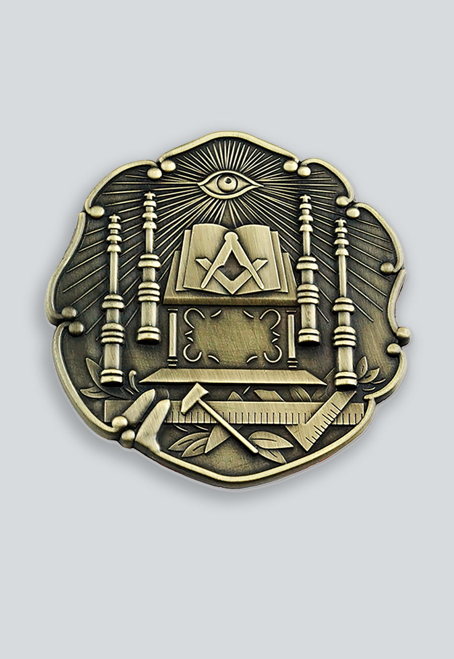 Altar &amp; Columns Masonic Auto Emblem - [Antique Brass][3'' Tall]