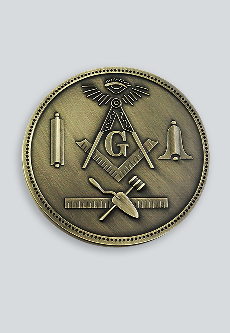 Working Tools Round Masonic Auto Emblem - [Antique Brass]