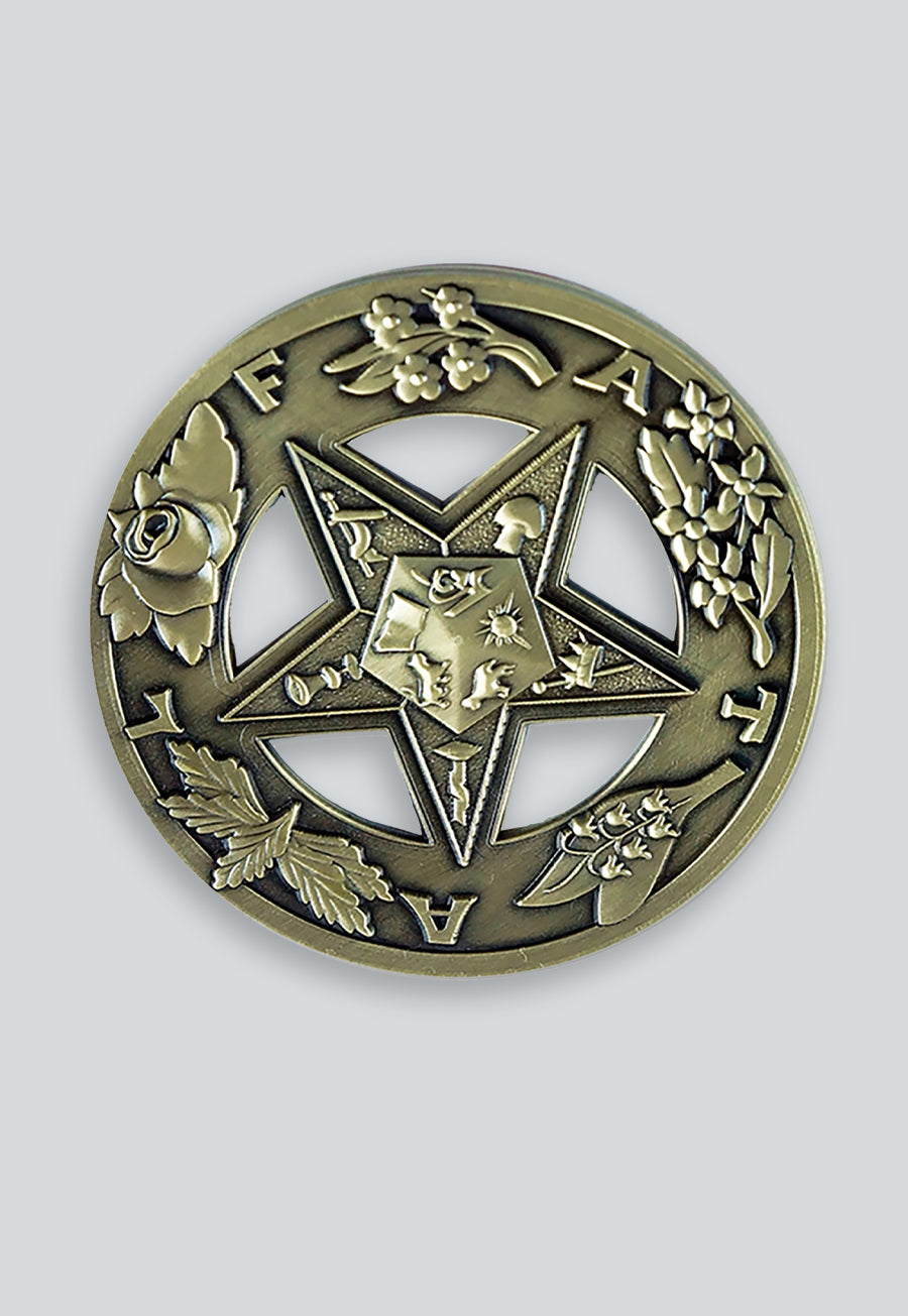 Order of the Eastern Star FATAL Round Masonic Auto Emblem - [Antique Brass]