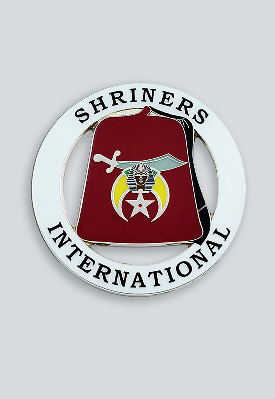 Shriners International Fez Round Masonic Auto Emblem - [White &amp; Red]