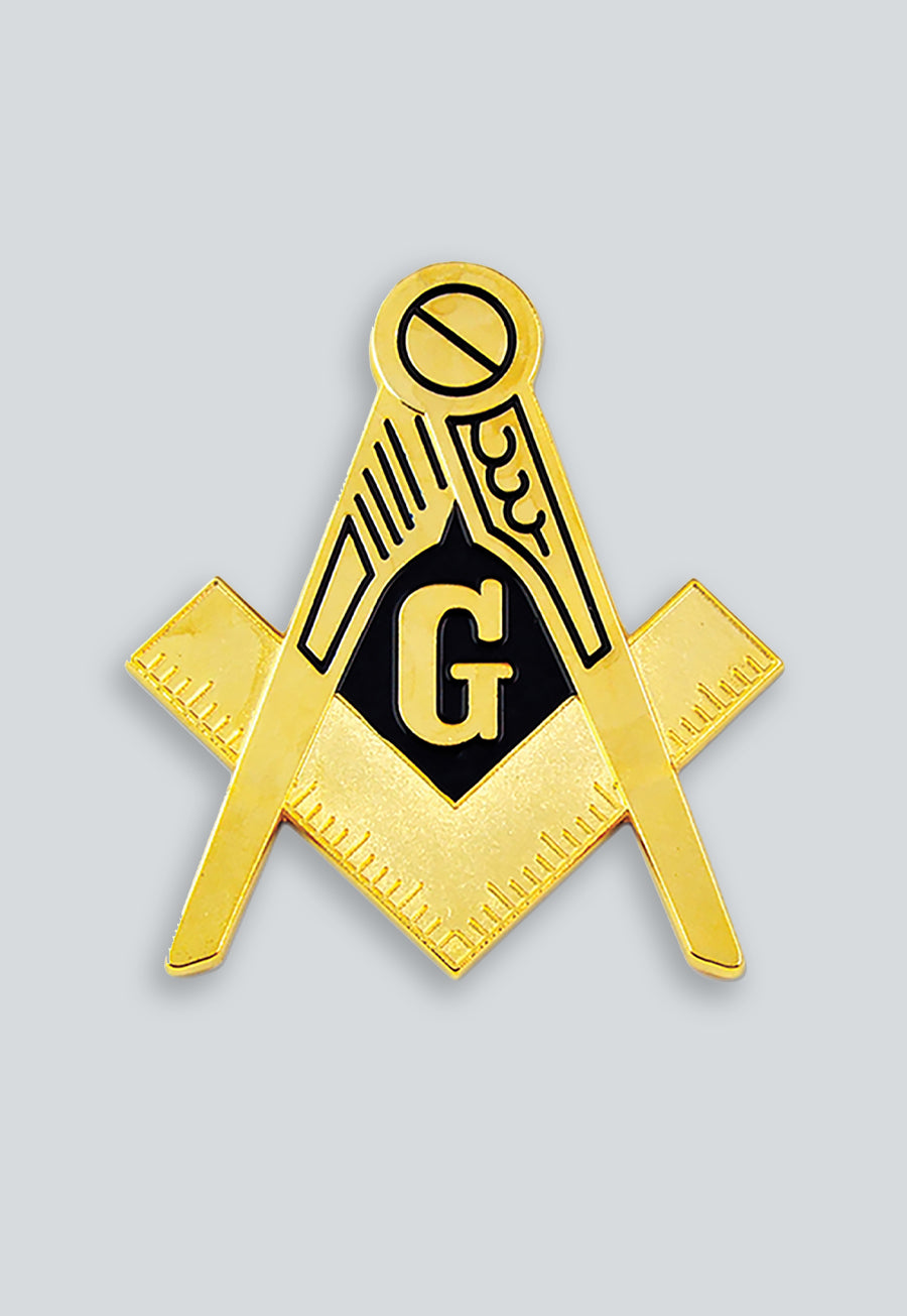 Square &amp; Compass Masonic Auto Emblem - [Gold &amp; Black][3'' Tall]
