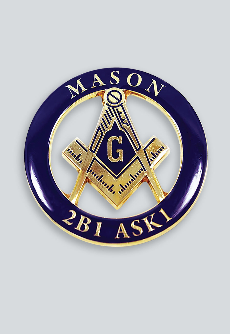 Mason 2B1 ASK1 Round Masonic Auto Emblem - [Blue &amp; Gold]