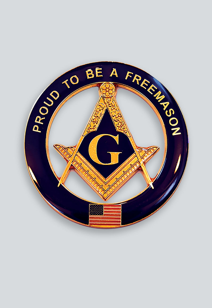Proud to be a Freemason Round Masonic Auto Emblem - [Blue &amp; Gold]