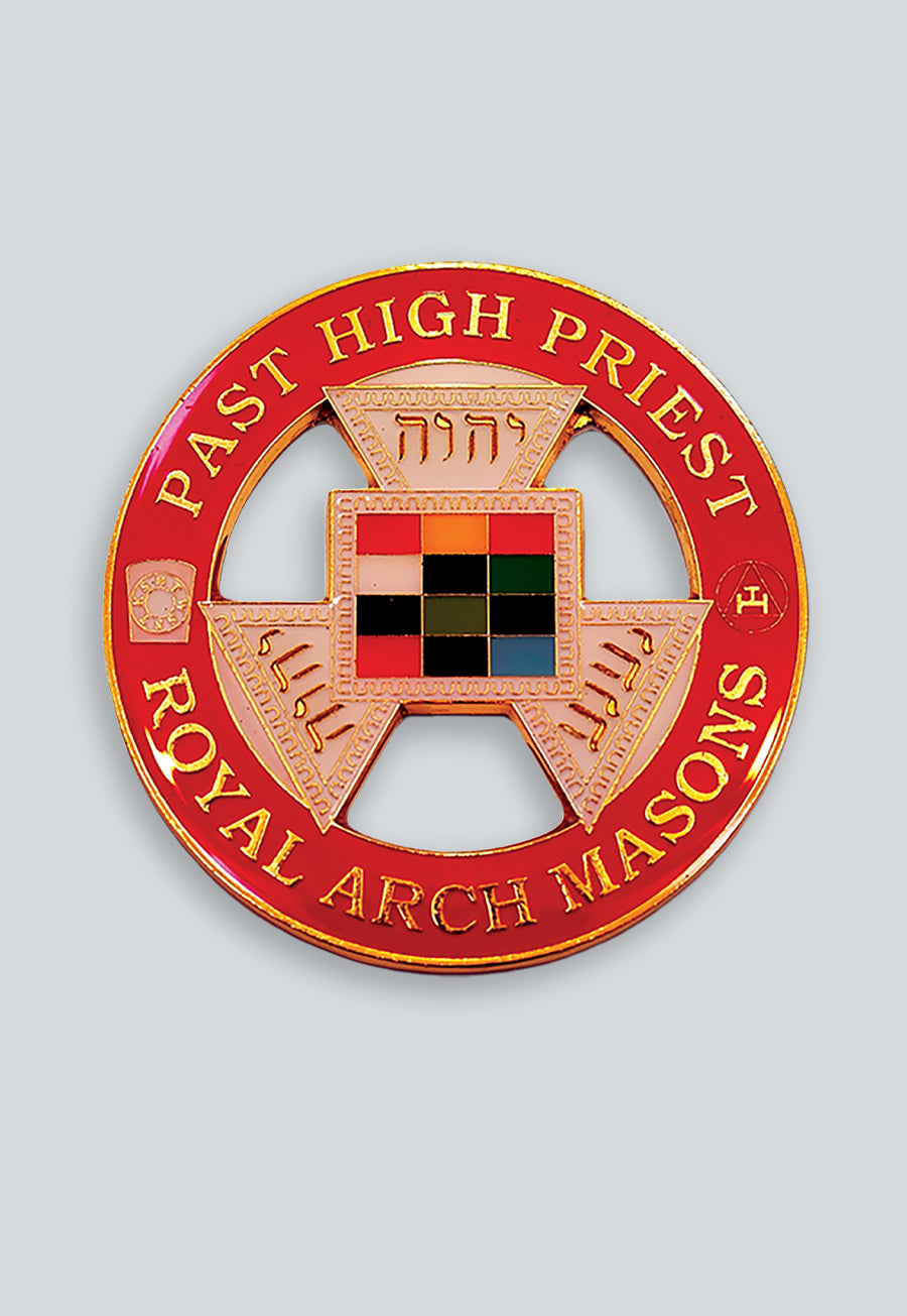 Royal Arch Masons Past High Priest Round Masonic Auto Emblem - [Red &amp; Gold]