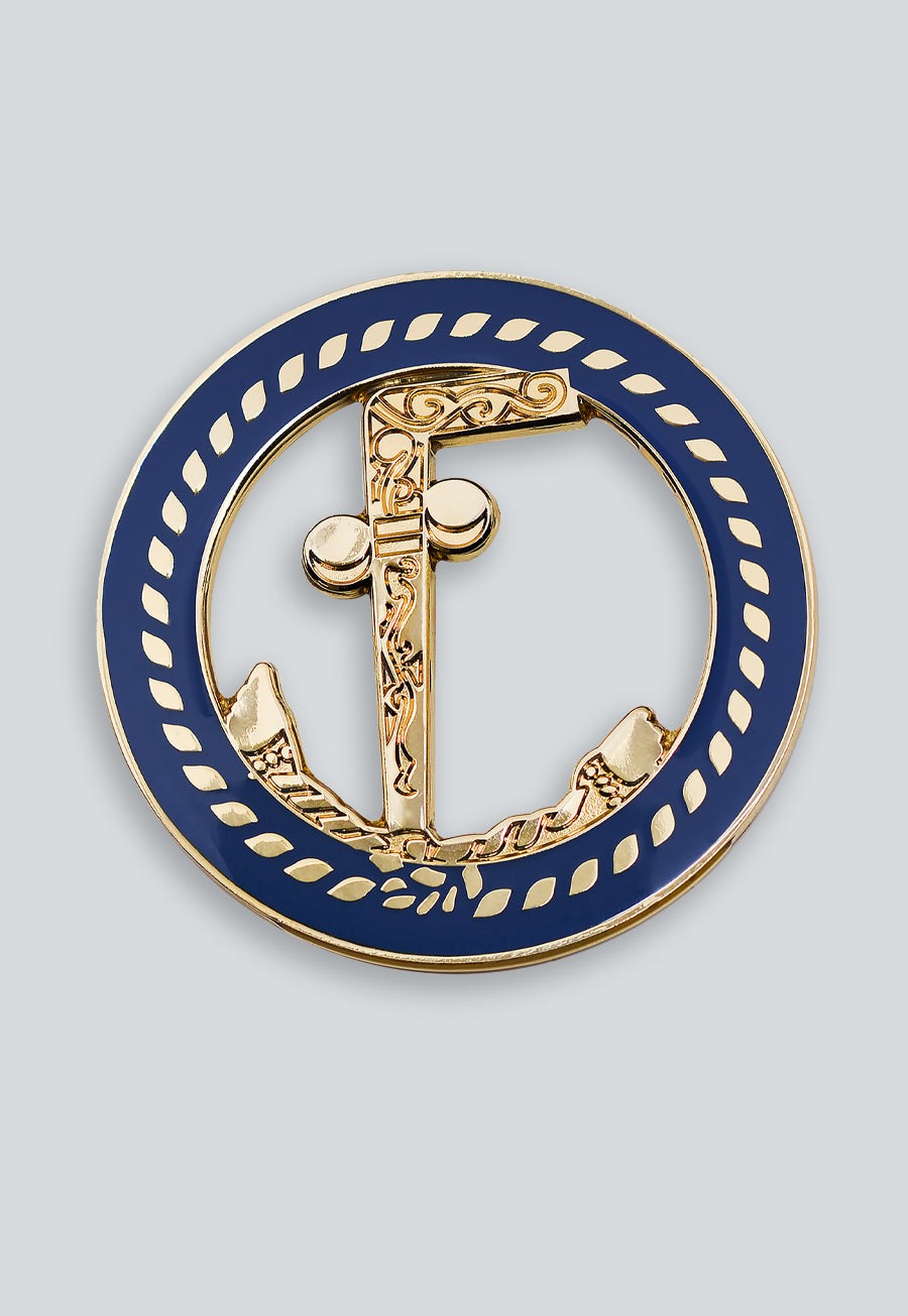 Tubal Cain Round Masonic Auto Emblem - [Blue &amp; Gold]