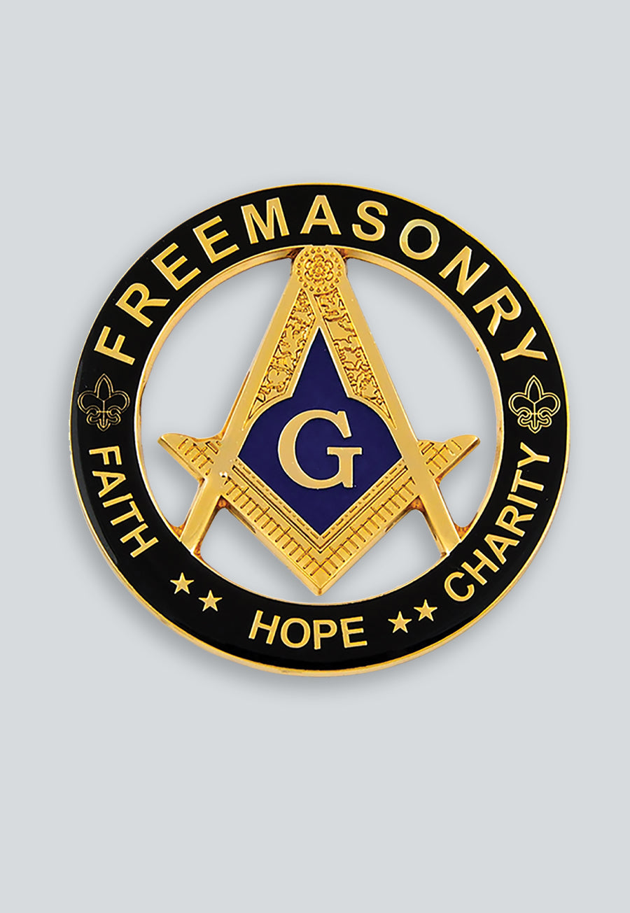 Faith Hope Charity Square &amp; Compass Round Masonic Auto Emblem - 