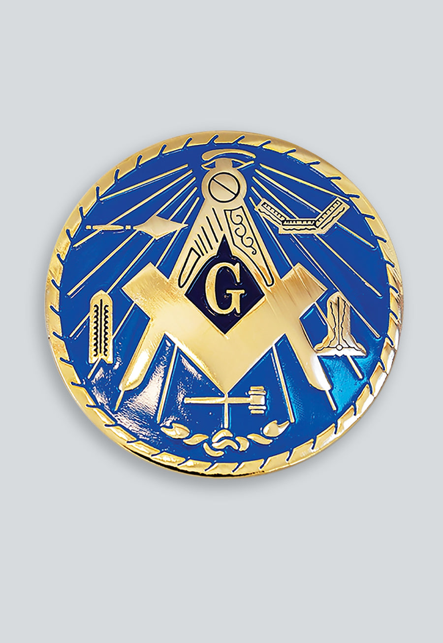 Working Tools Round Masonic Auto Emblem - [Light Blue &amp; Gold]