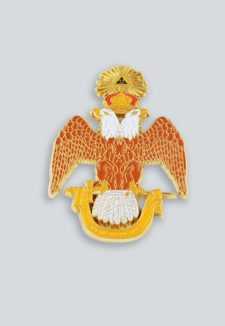 33rd Degree Double Headed Eagle Scottish Rite Masonic Auto Emblem - [Brown & White][3'' Tall]