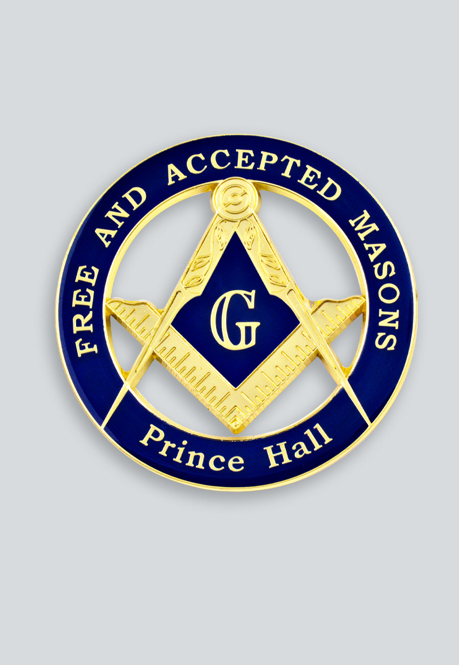 F&amp;AM Prince Hall Round Masonic Auto Emblem - [Blue &amp; Gold]