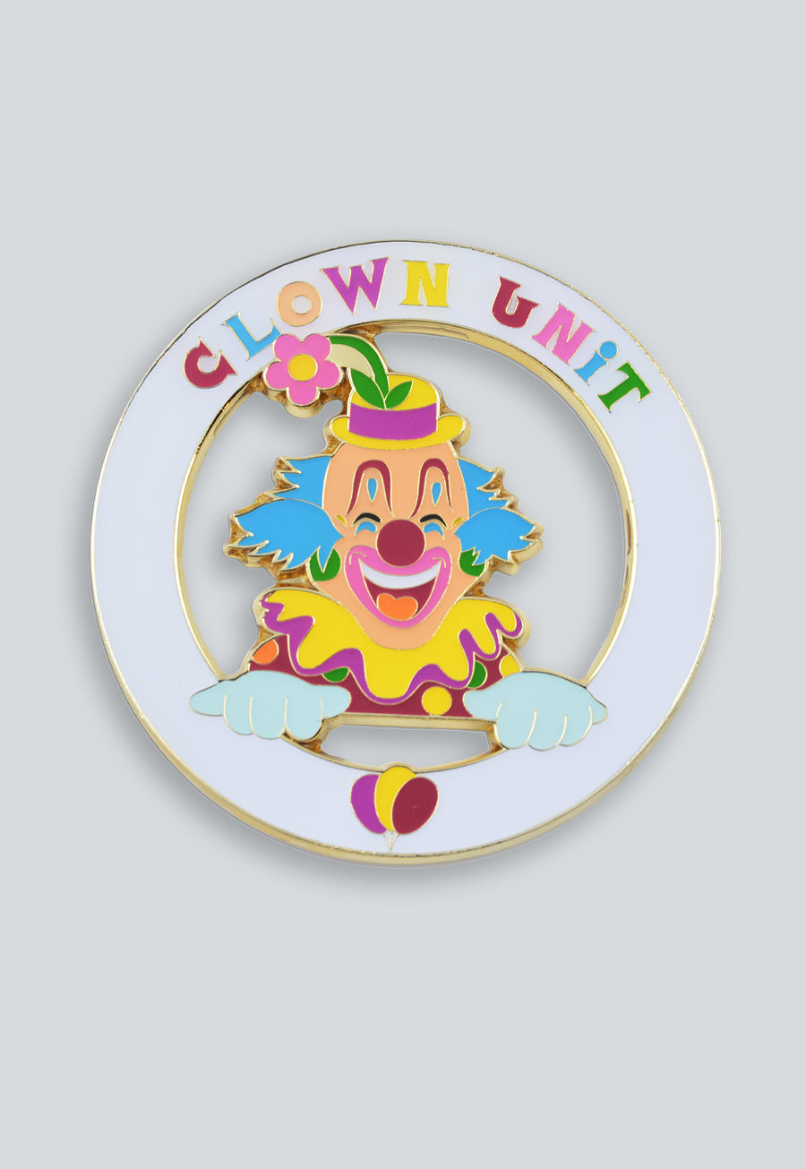 Shriner Clown Unit Flower Round Masonic Auto Emblem - [White &amp; Gold]