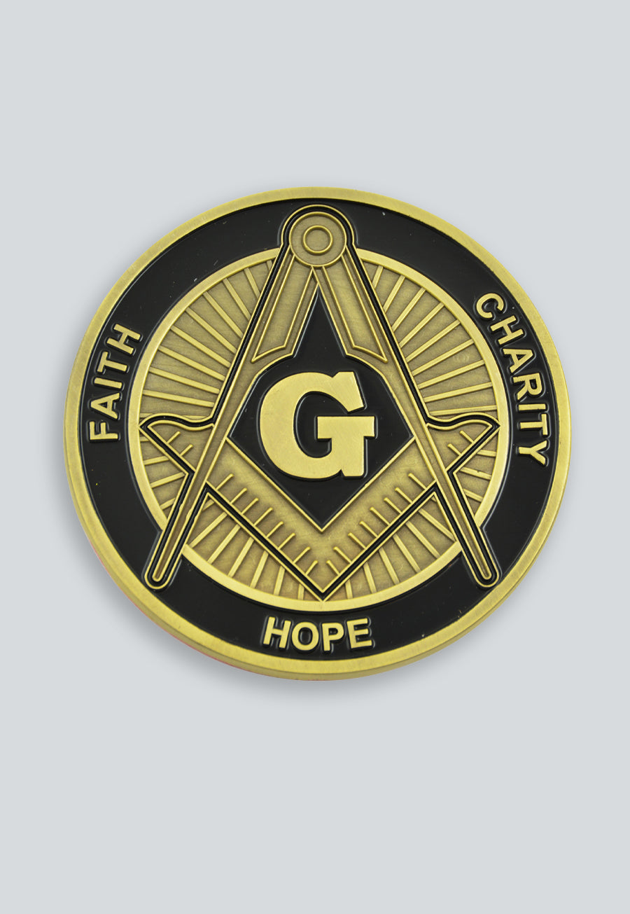 Square &amp; Compass Faith Hope Charity Masonic Auto Emblem - 