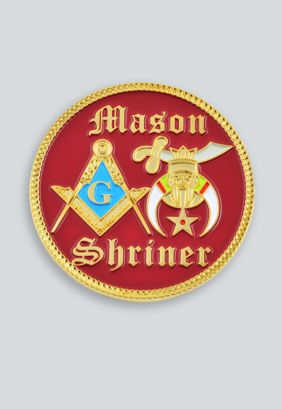 Shriner Masonic Auto Emblem - [Red &amp; Gold][2'' Diameter]