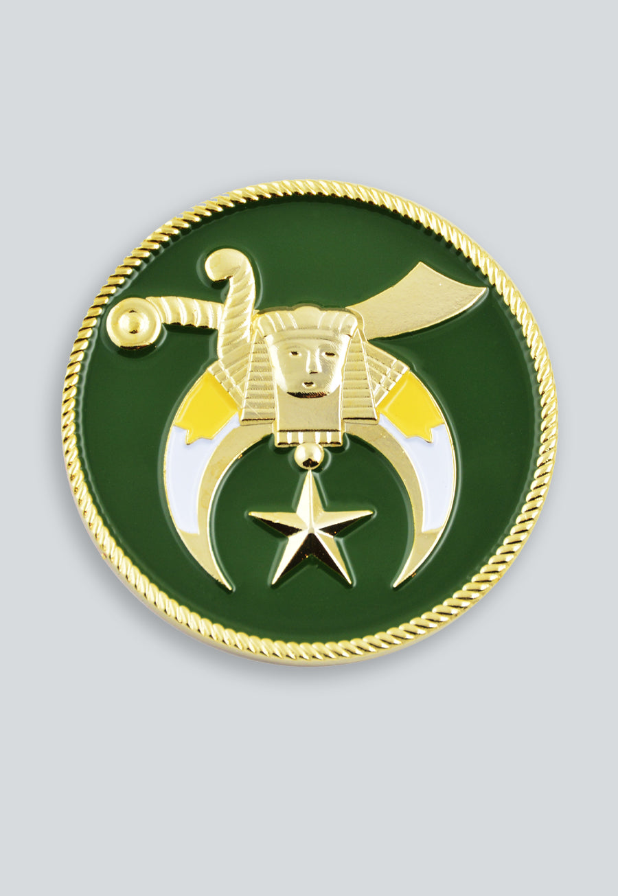 Shriner Masonic Auto Emblem - [Green & Gold][2'' Diameter]