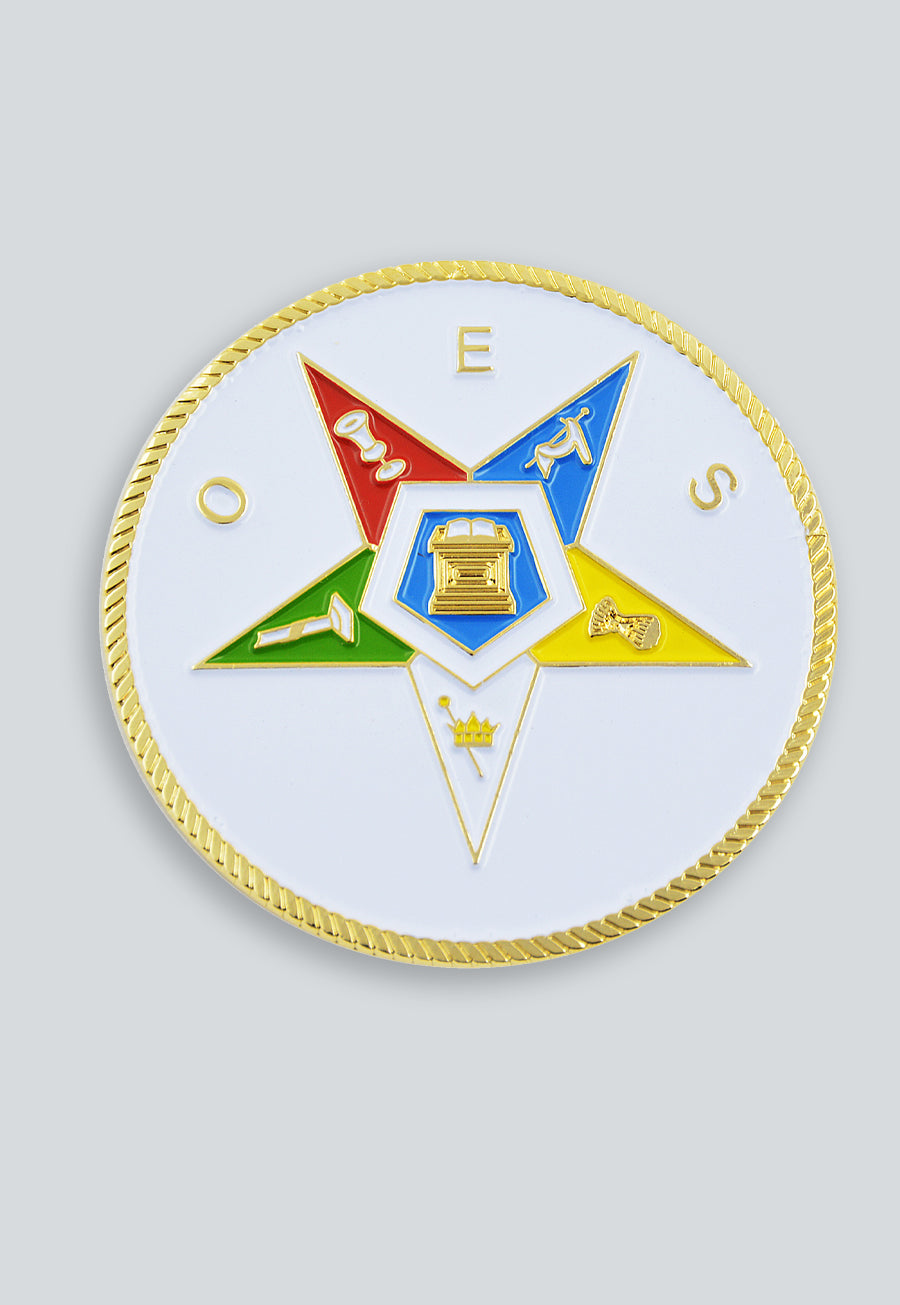 Order of the Eastern Star Masonic Auto Emblem - [White & Gold][2'' Diameter]