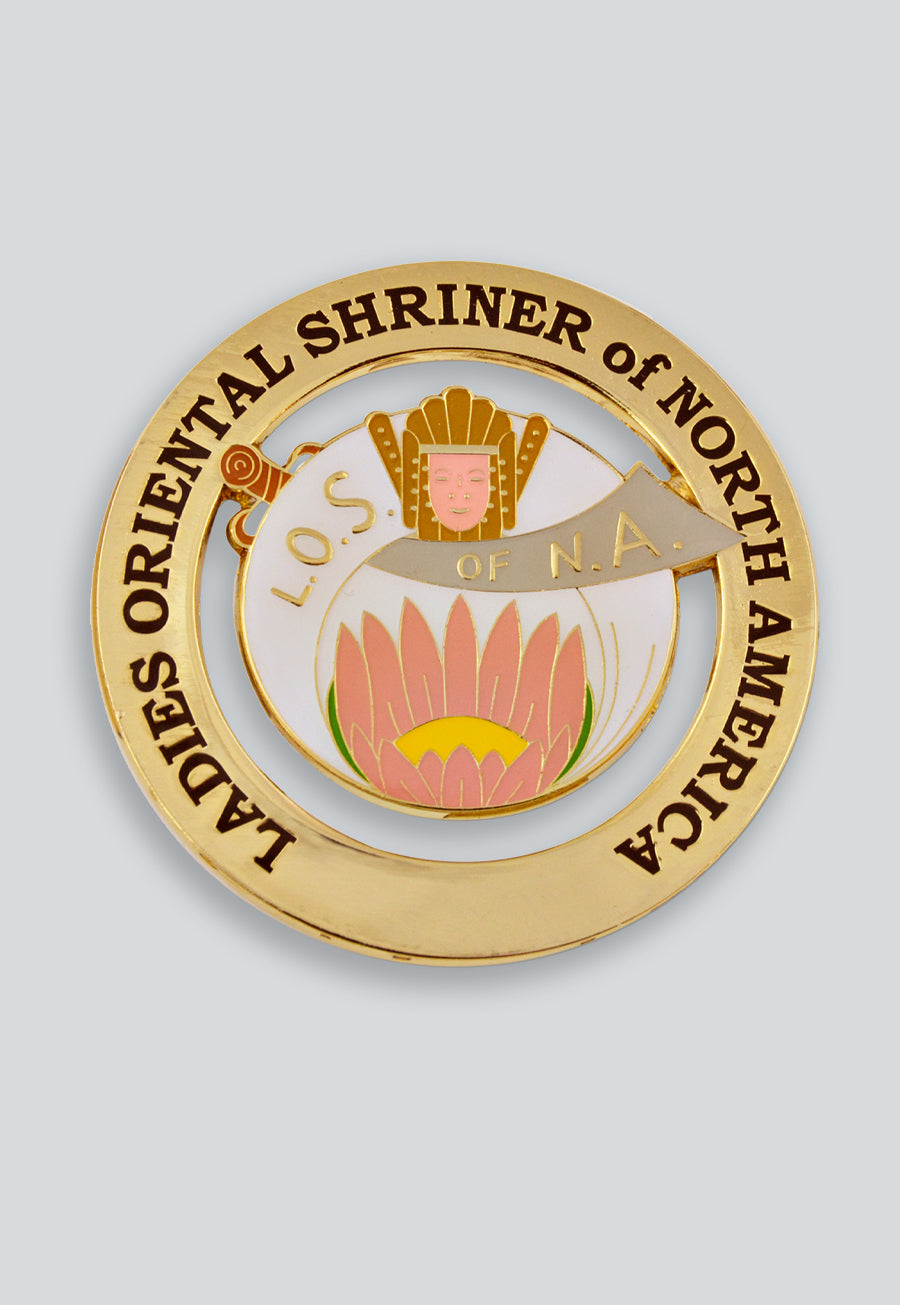 Ladies Oriental Shriner of North America Masonic Auto Emblem - [Gold & White]
