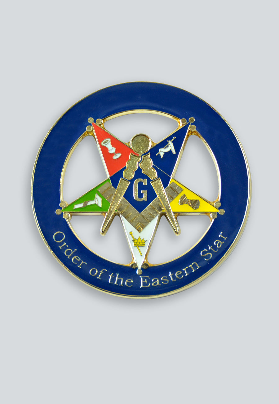 Patron Order of the Eastern Star Round Masonic Auto Emblem - [Blue &amp; Gold]