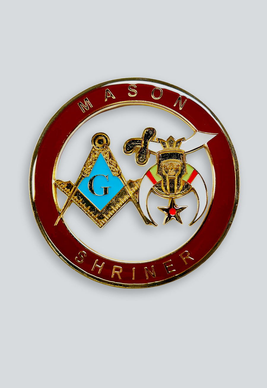 Mason Shriner Masonic Auto Emblem - [Burgundy &amp; Gold]