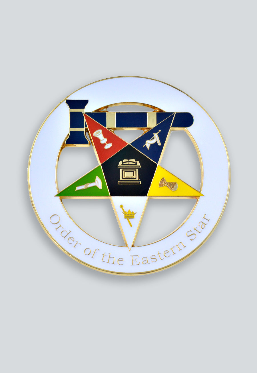 Order of the Eastern Star Matron Masonic Auto Emblem - [White & Gold]
