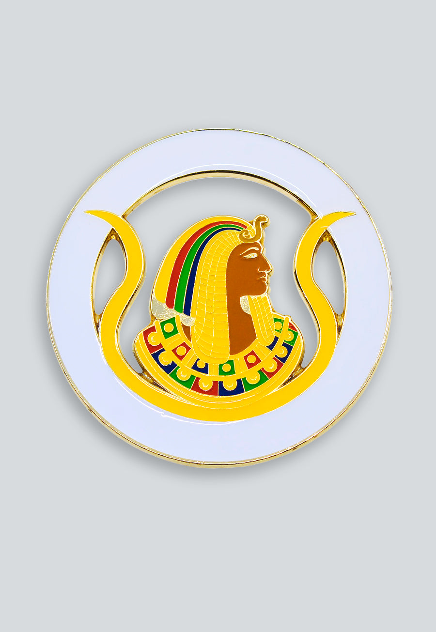 DOI Daughters of Isis Officer Jewels Round Masonic Auto Emblem - [White &amp; Gold]