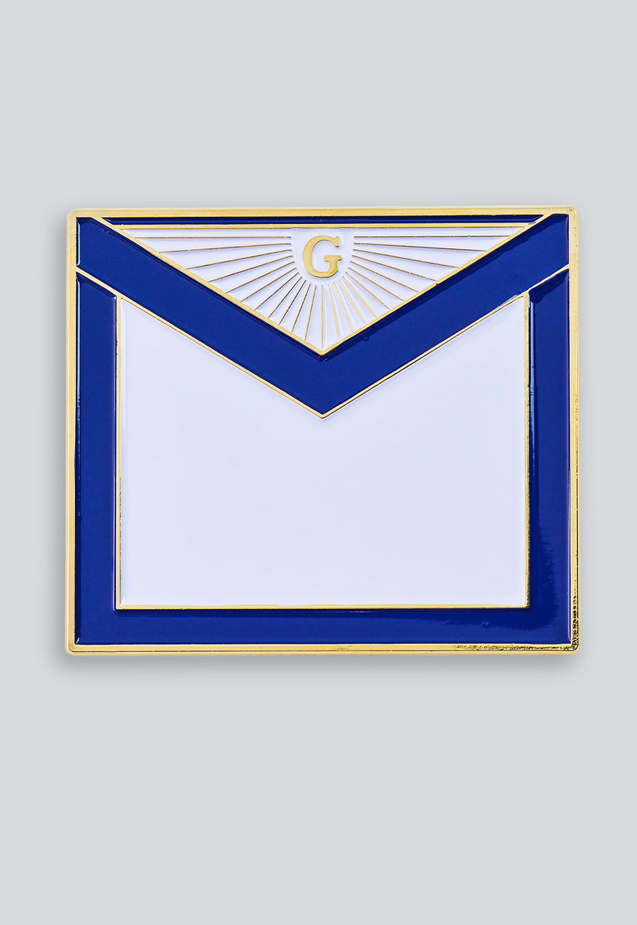 Master Mason Apron Masonic Auto Emblem - [Blue &amp; White][2 3/4'' Wide]