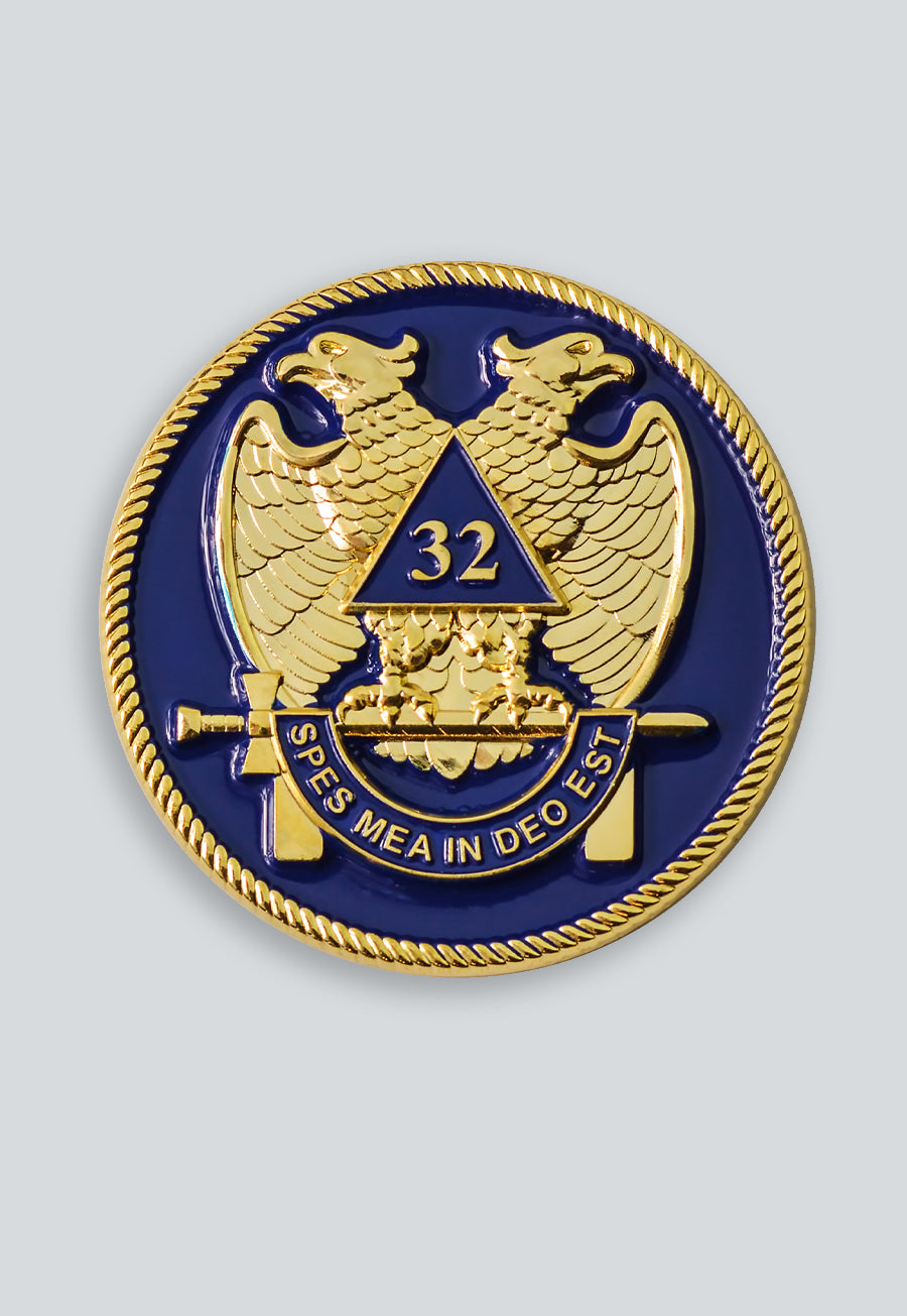 32nd Degree Scottish Rite Masonic Auto Emblem - [Blue &amp; Gold][2'' Diameter]