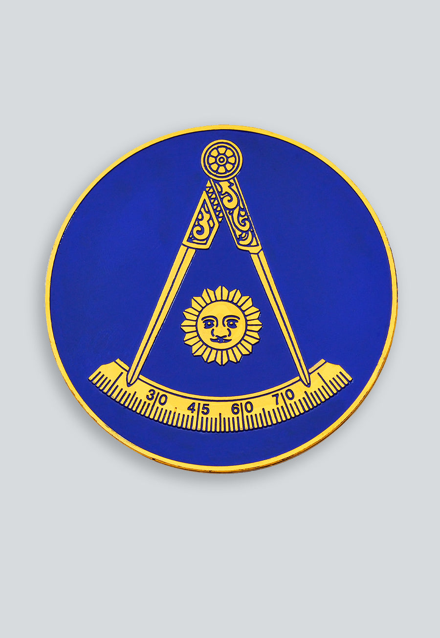 Past Master without Square Round Masonic Auto Emblem - [Blue &amp; Gold]