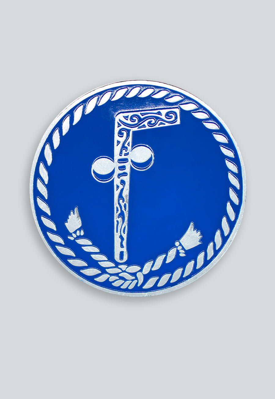 Tubal Cain Round Masonic Auto Emblem - [Blue &amp; Silver]