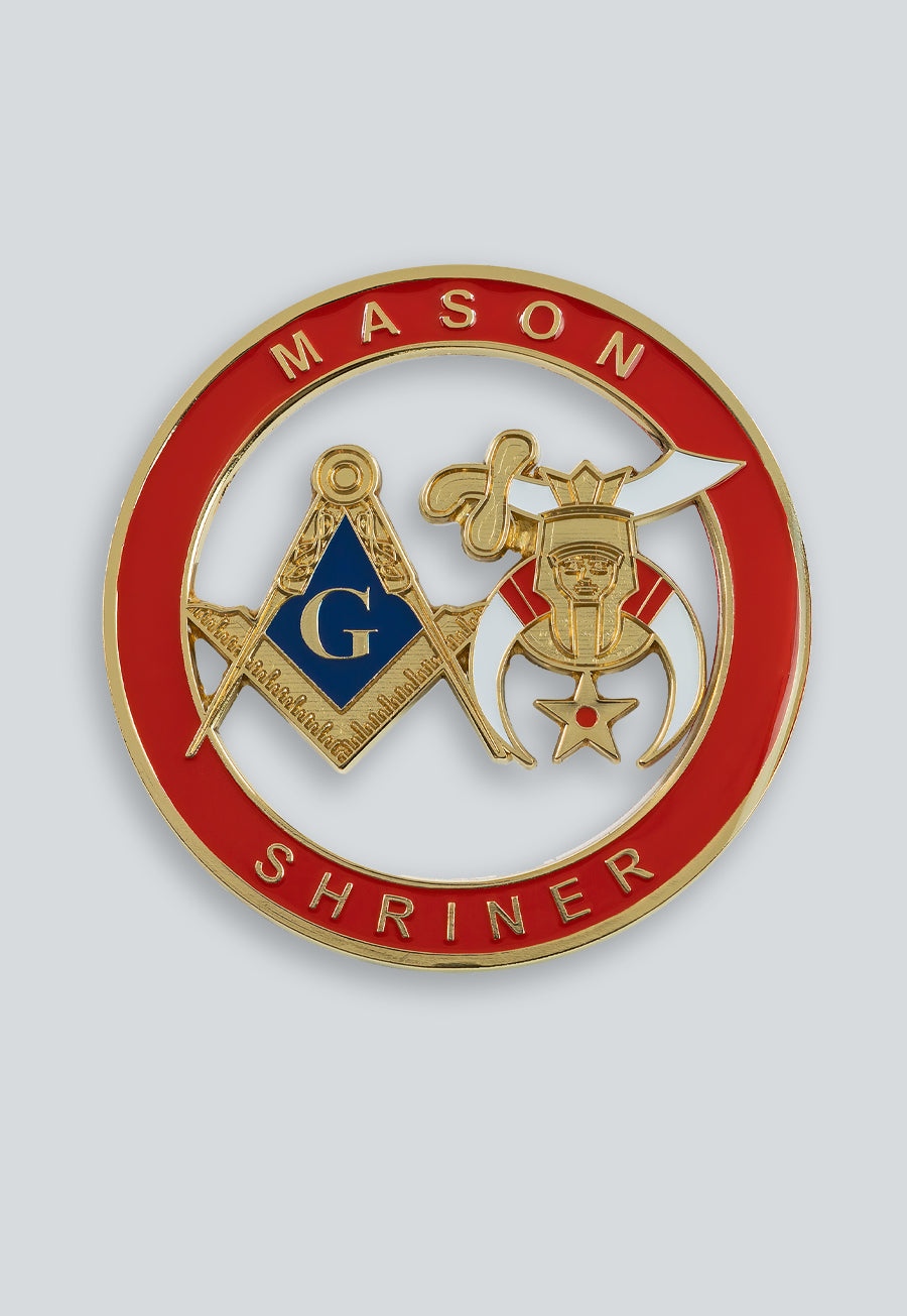 Mason Shriner Masonic Auto Emblem - [Red &amp; Gold]