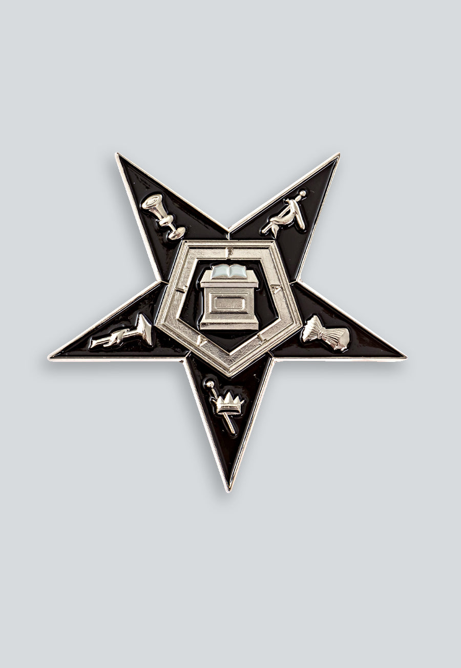Order of the Eastern Star Masonic Auto Emblem - [Silver &amp; Black][3'' Tall]