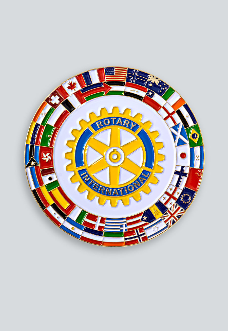 Rotary International with Flags Fraternal Auto Emblem - [Multicolored]