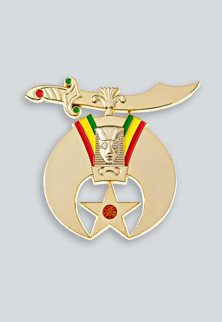Shriner with Rhinestone Masonic Auto Emblem - [Gold &amp; Color][3'' Wide]