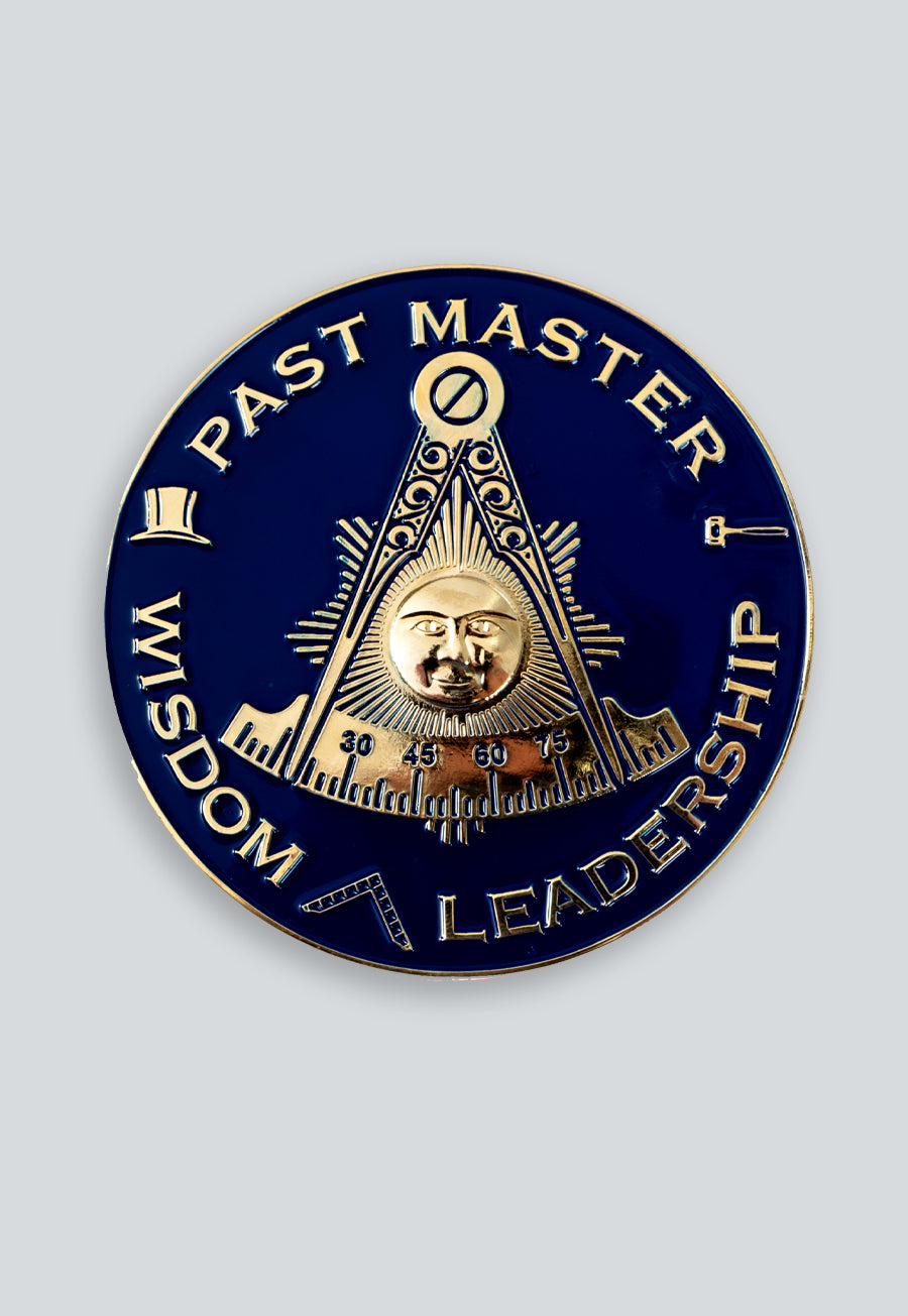 Past Master Wisdom Leadership Round Masonic Auto Emblem - [Blue &amp; Gold]