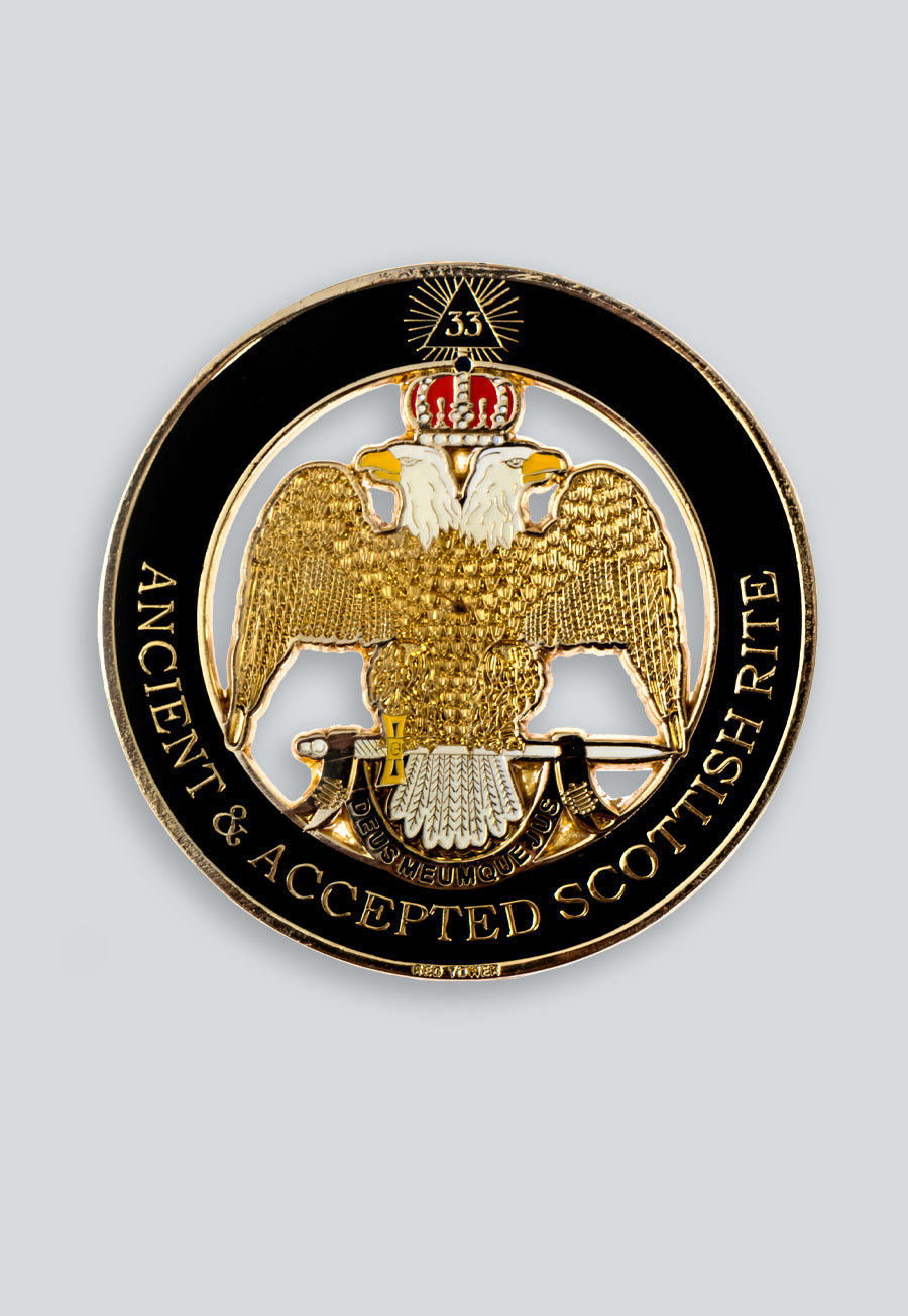 33rd Degree Double Headed Eagle Ancient & Accepted Scottish Rite (Wings Down) Round Masonic Auto Emblem - 