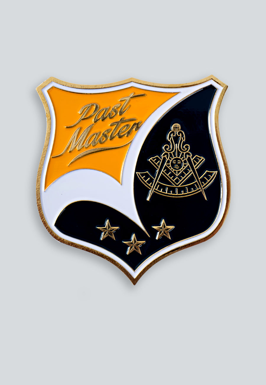 Past Master Shield Masonic Auto Emblem - [Navy & Orange][3'' Tall]