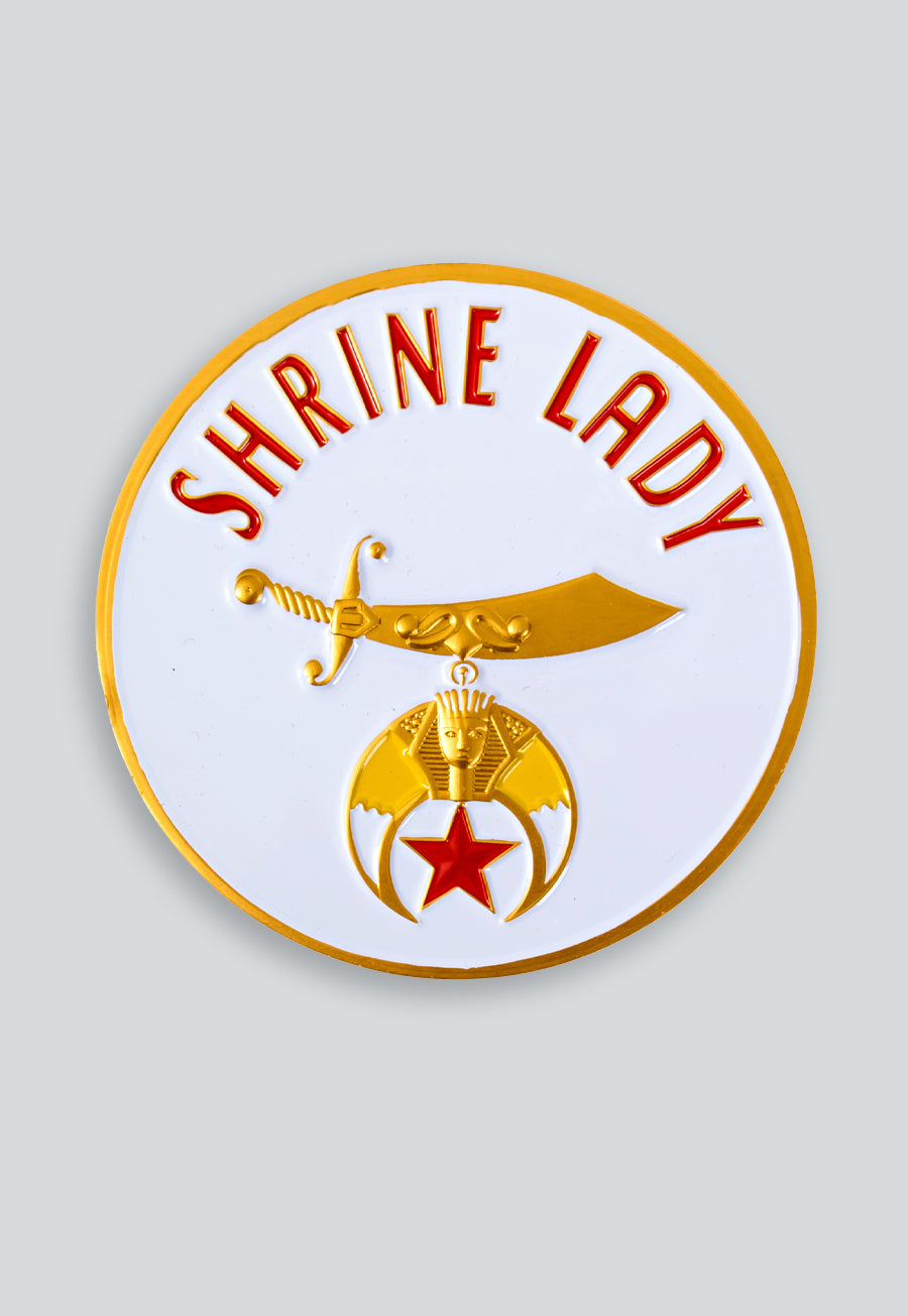 Shrine Lady Round Masonic Auto Emblem - [White & Gold]