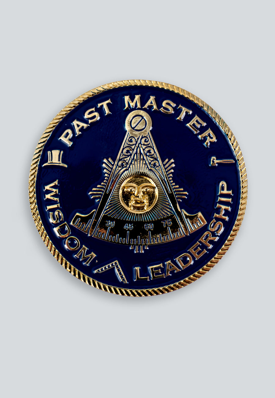 Past Master Wisdom Leadership Round Masonic Auto Emblem - [Blue & Gold][2'' Diameter]