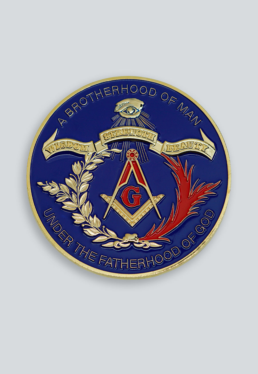 Brotherhood of Man Round Masonic Auto Emblem - [Blue & Gold]