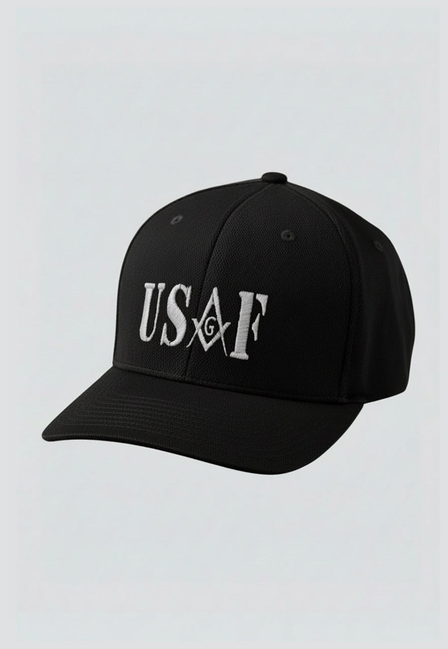USAF Embroidered Masonic Flexfit Adult Cool &amp; Dry Sport Hat