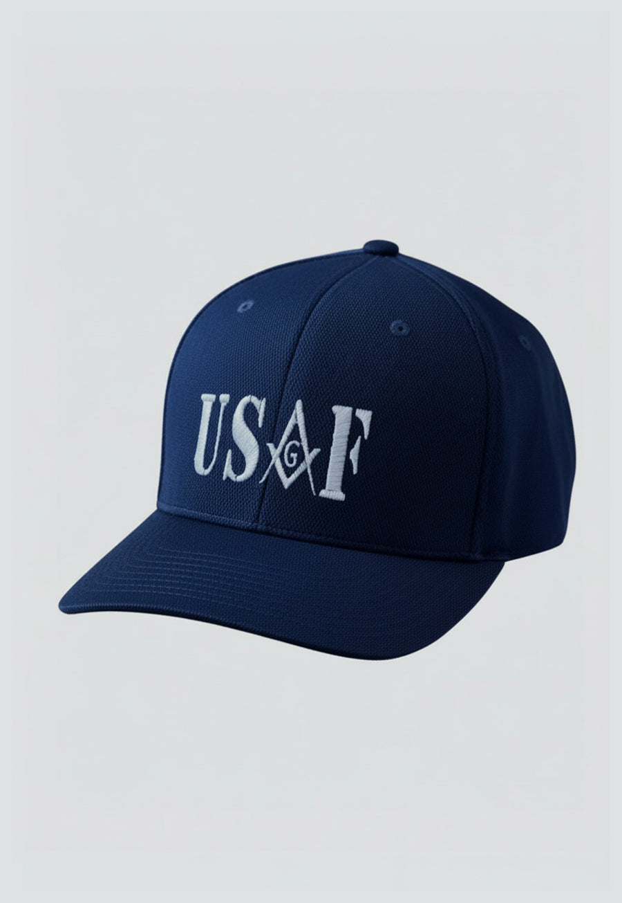 USAF Embroidered Masonic Flexfit Adult Cool &amp; Dry Sport Hat