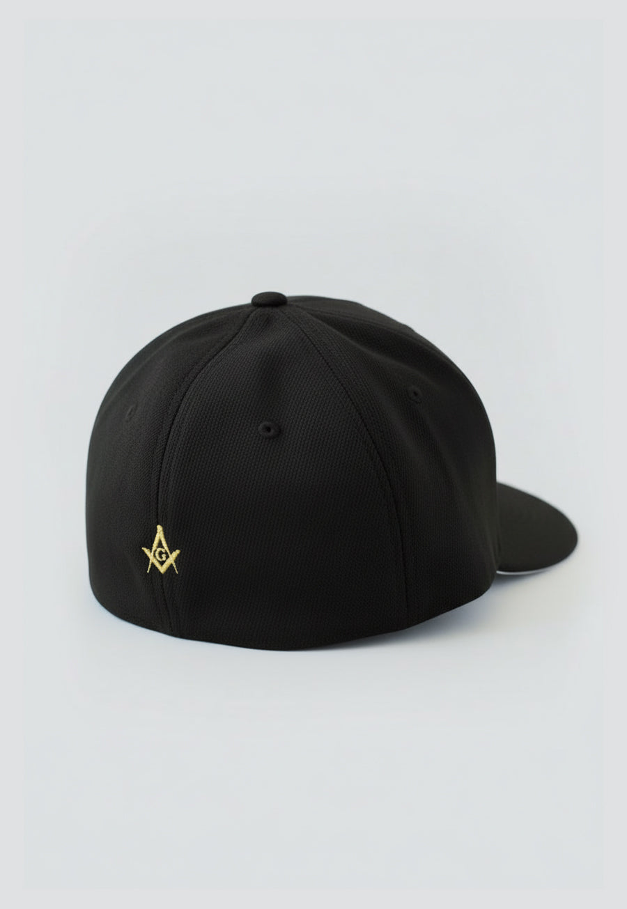 Small Back Square and Compass Masonic Flexfit Adult Cool &amp; Dry Sport Hat-TME-HAT-FLX-00048