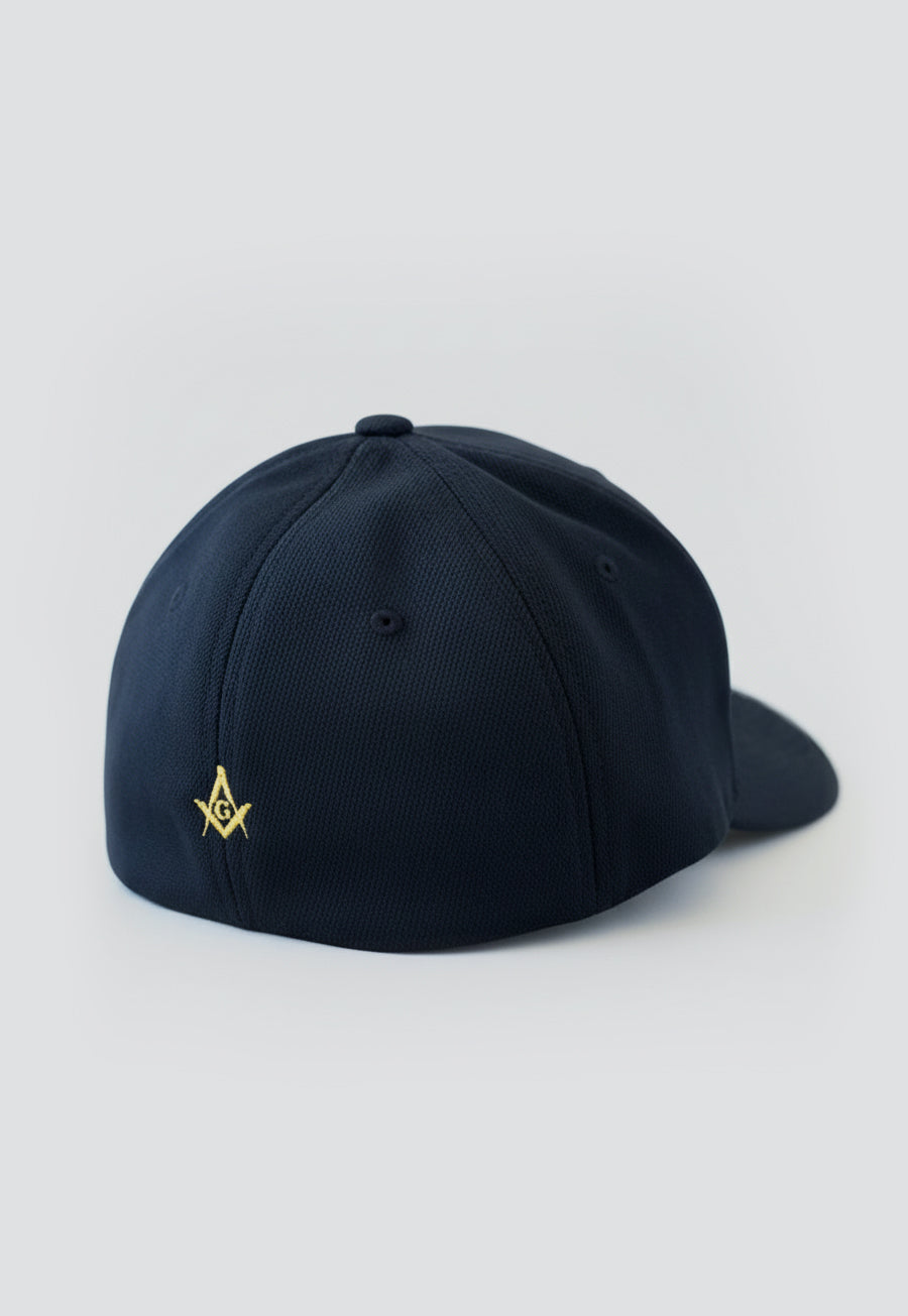 Small Back Square and Compass Masonic Flexfit Adult Cool &amp; Dry Sport Hat-TME-HAT-FLX-00048