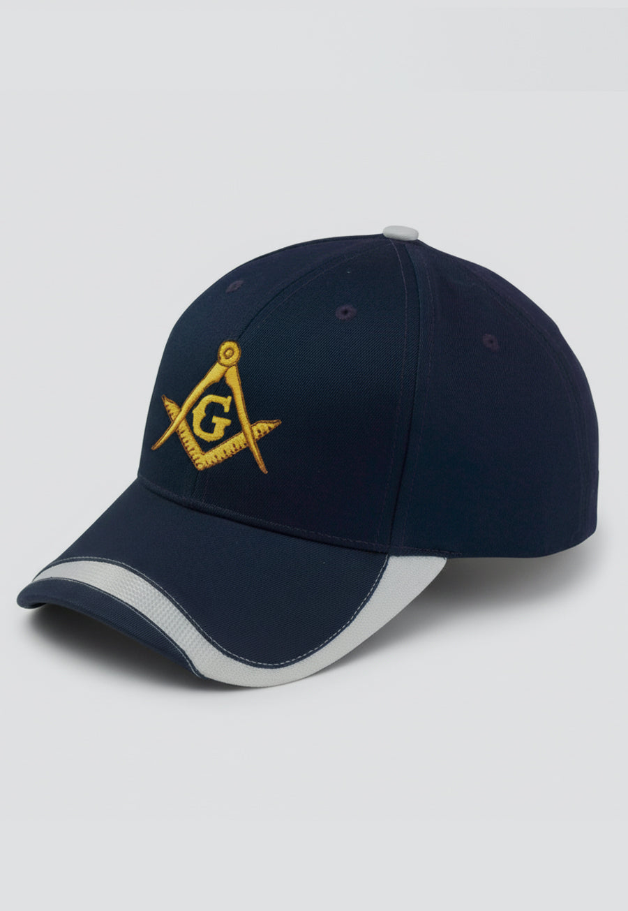 Gold Square &amp; Compass Embroidered Masonic Sport Wave Adjustable Hat