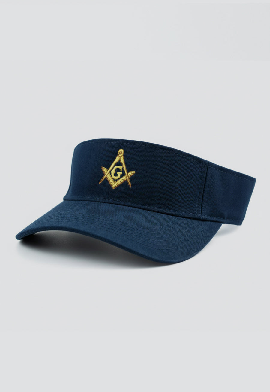 Gold Square &amp; Compass Embroidered Masonic Cotton Twill Adjustable Visor Hat