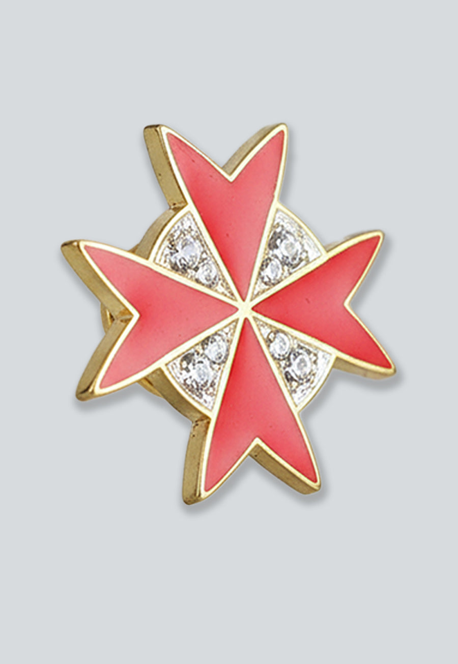 Maltese Cross Masonic Lapel Pin - [Gold &amp; Red][7/8'' Tall]