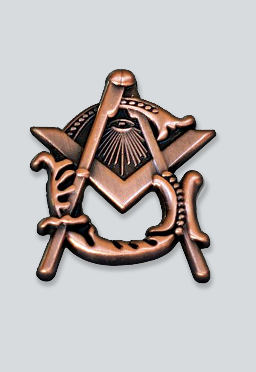 Square &amp; Compass Masonic Lapel Pin - [Antique Copper][1'' Tall]