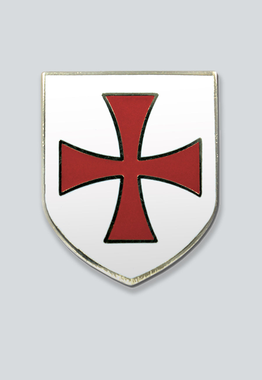Knights Templar Crusader Red Cross White Shield Masonic Lapel Pin - [White &amp; Red][1'' Tall]