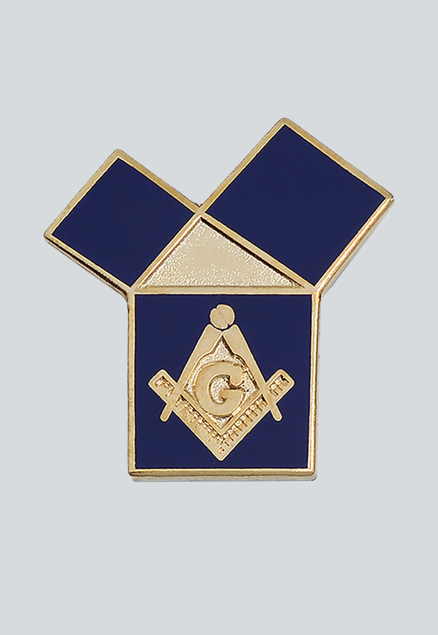 Euclid's 47th Problem with Square & Compass Masonic Lapel Pin - [Blue & Gold][1'' Tall]